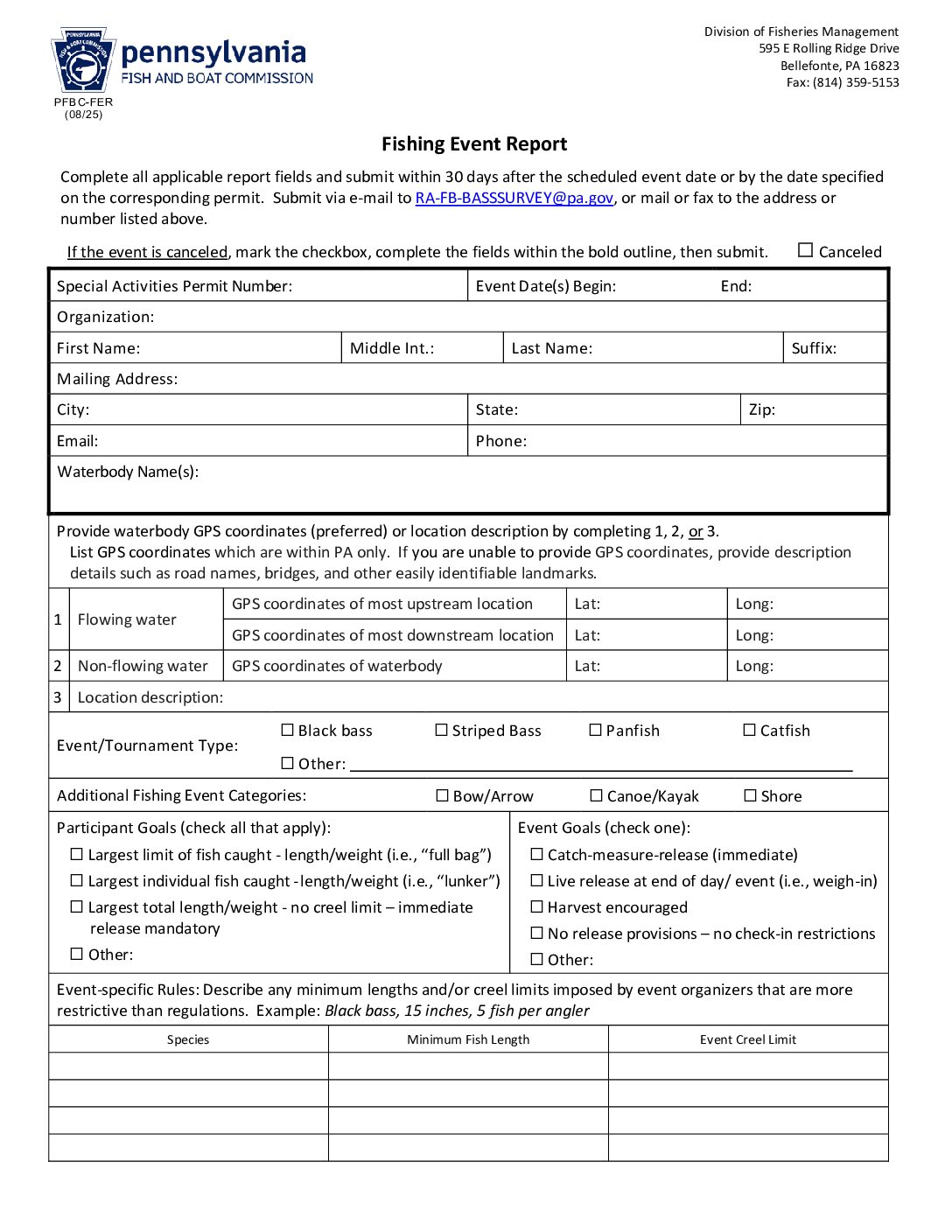 Fishing Event Report, Catch Report 2026